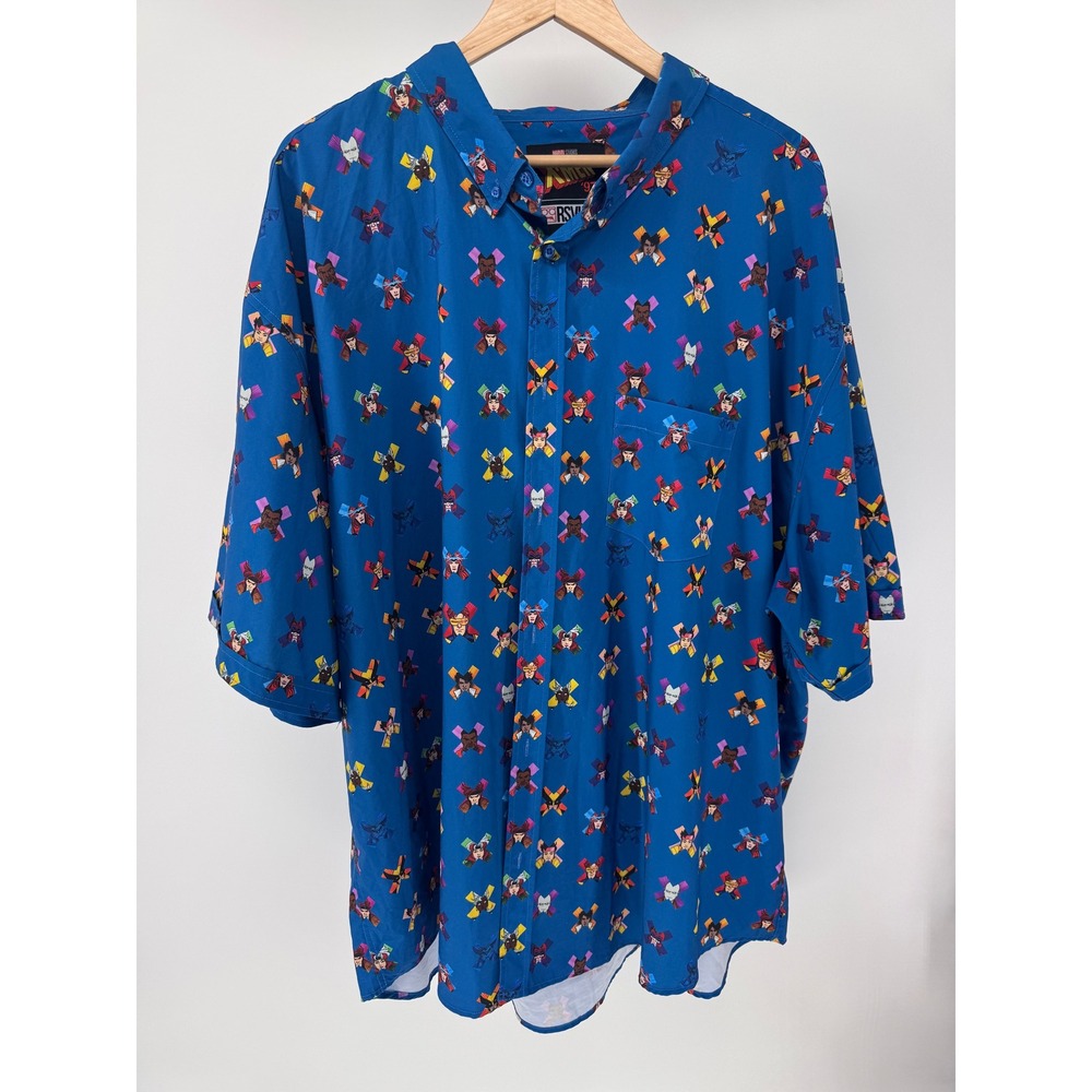 RSVLTS X-Men 97 Marvel‎ Shirt Mens 4XL Blue KUNUFLEX Button Down Short Sleeve
